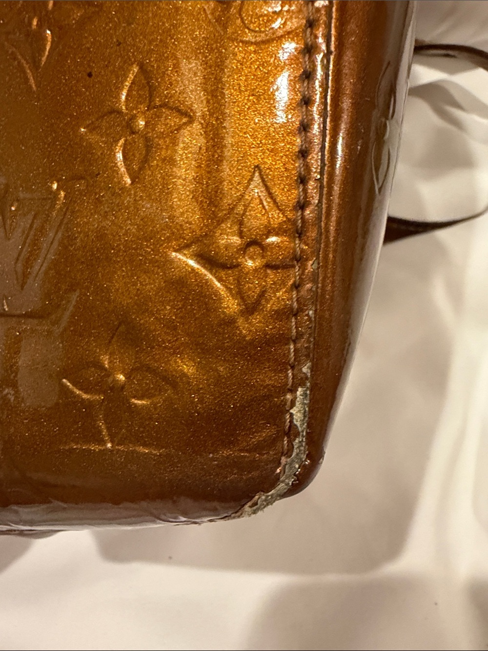 Louis Vuitton Monogram Vernis Tote Metallic Bronze Copper Patent Leather - Picture 10 of 16